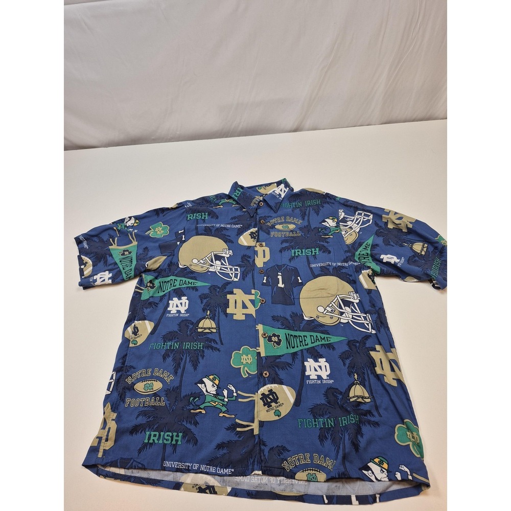 Notre Dame Fighting Irish Shirt Mens Large Blue NCAA Football Reyn Spooner Aloha